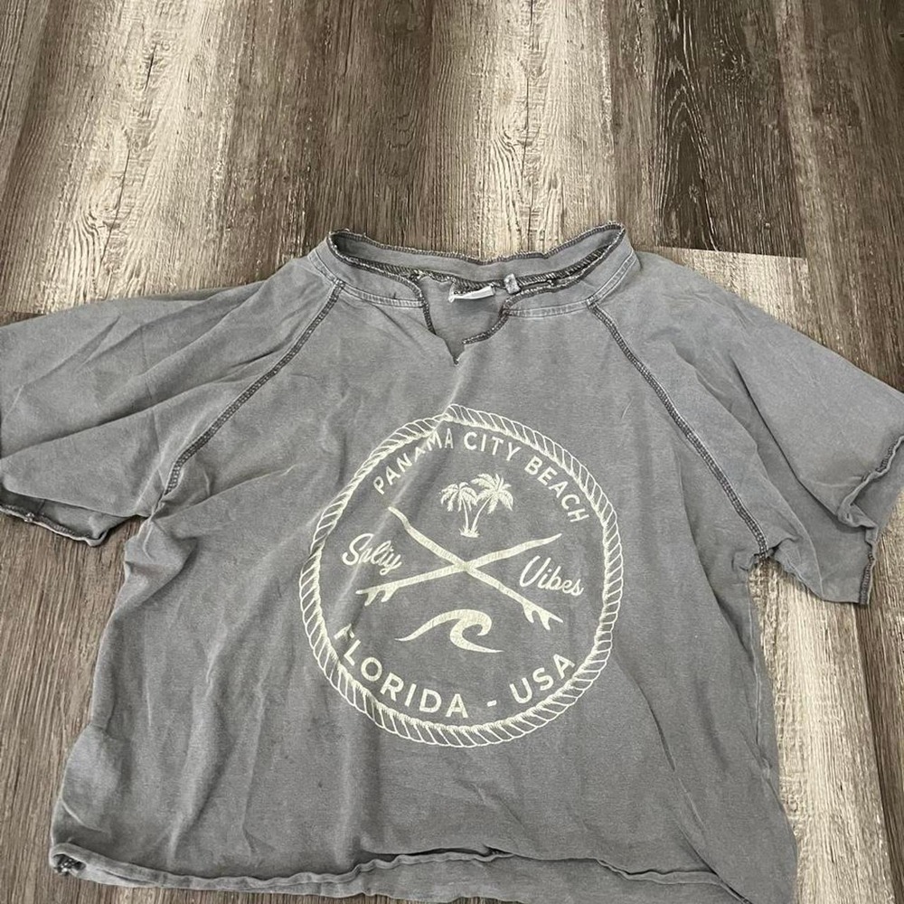 Grey Cropped Oversized Panama City Tee